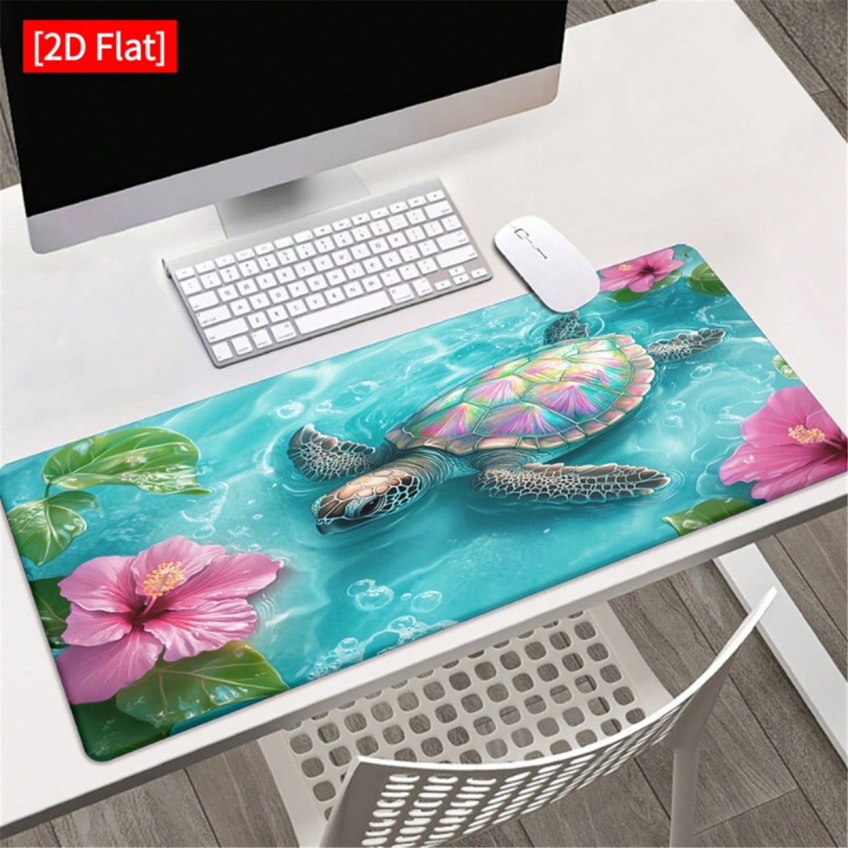Gaming Accessories For Pc Setup - [2Dフラット]1枚入り 海とハイビスカスの花柄 ゲーミングデスクマット - パターン入りキーボードマウスパッド PCラップトップ