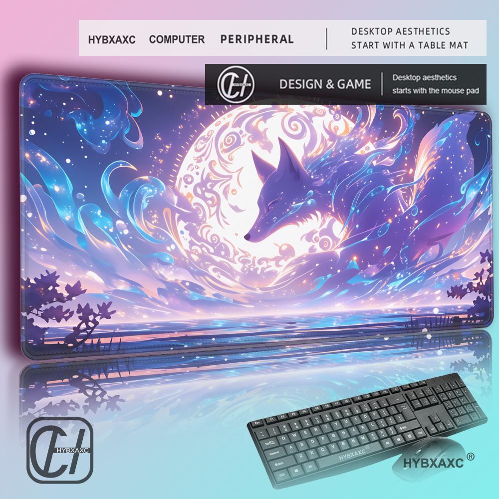 Gaming Accessories Pink - HYBXAXC マウスパッドアニメフォックスゲーマーピンクパープルスター大型ゲーミングマウスパッドテーブルアクセサリー滑り止めマウスパッドかわいいデスクマット