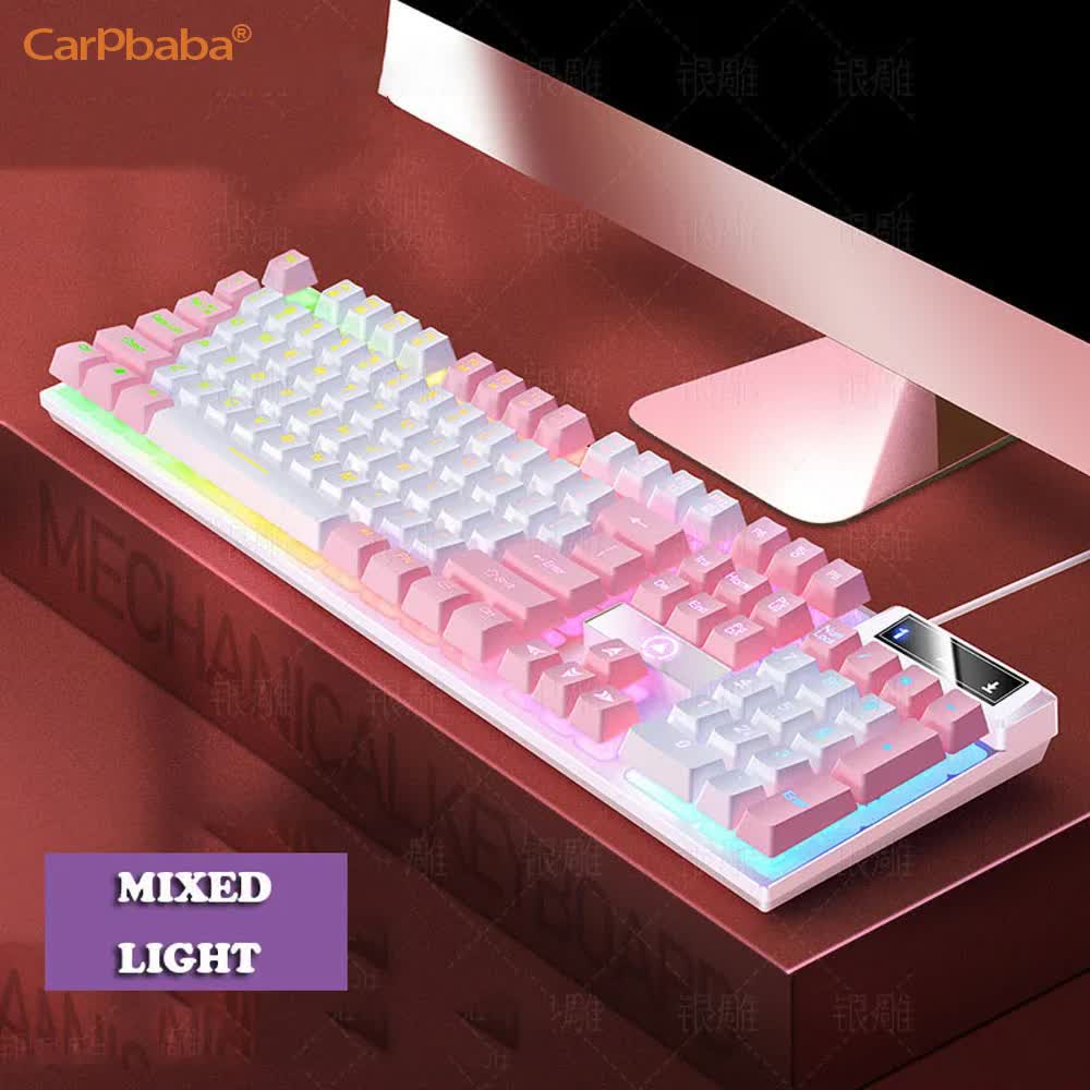 Gaming Accessories Pink - Carpbaba K500 104 キー USB 有線ゲーミングキーボードカラーバックライト付きメカニカルハンドフィールキーボードコンピュータラップトップ