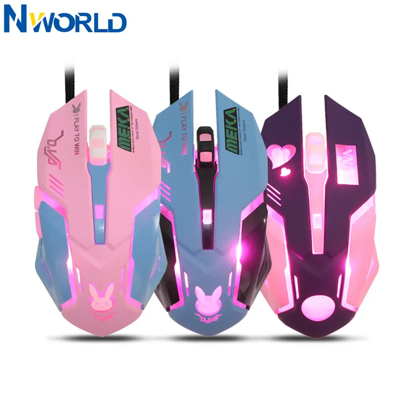 Gaming Accessories Pink - OW 6ボタン ブリージングLEDバックライト ゲーミングマウス D.VA リーパー