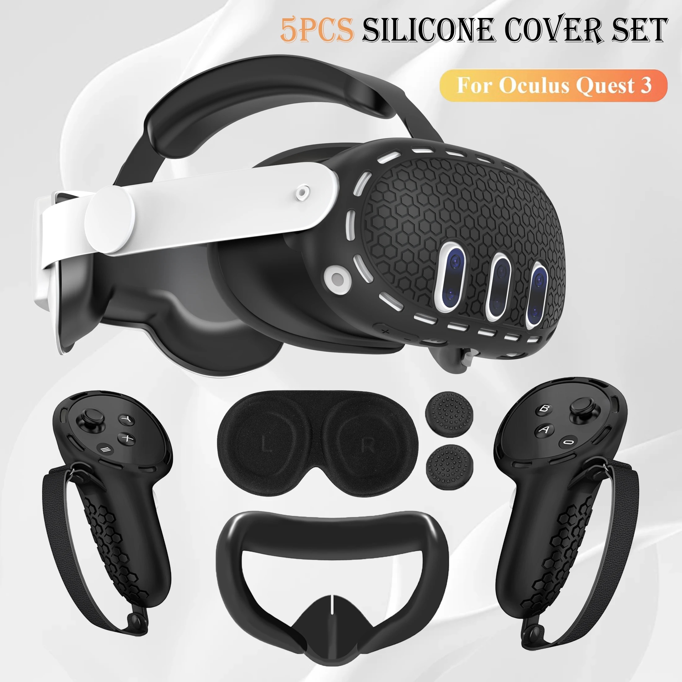 Controller Grip Cover - Oculus/Meta Quest 3用シリコンカバーセット、VRアクセサリー保護カバーコントローラーグリップカバー、ヘッドセットカバー、フェイスカバー