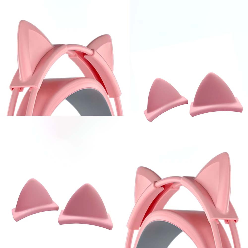 Gaming Accessories Pink - ピンクのシリコン猫耳ペンダントヘッドフォン用ワイヤレス有線ヘッドセット装飾かわいい猫耳女の子用ヘルメットゲームアクセサリー