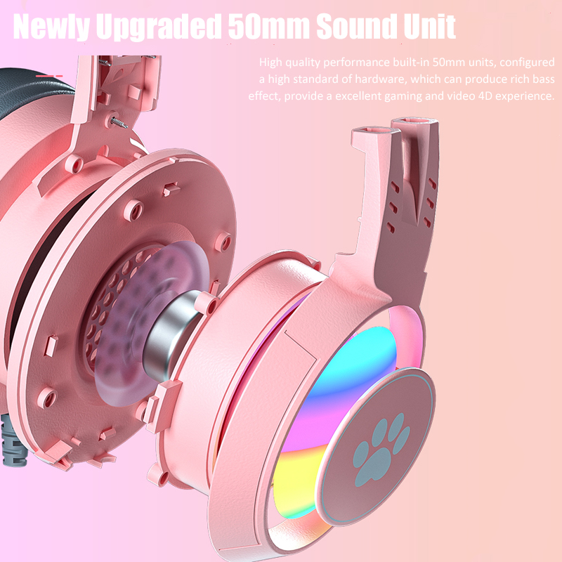 マイク付きのかわいい猫の耳のゲーミングヘッドフォン,RGBの - Gaming Accessories Pink のレビューと価格