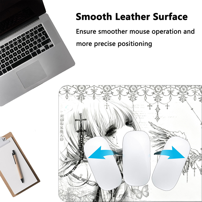 レザーマウスパッド黒白アニメ美学エンジェルガールマウスパッド - Gaming Accessories Keyboards のレビューと価格